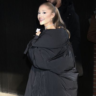 Ariana Grande Signs Autographs in a Gigantic Sleeping Bag Coat