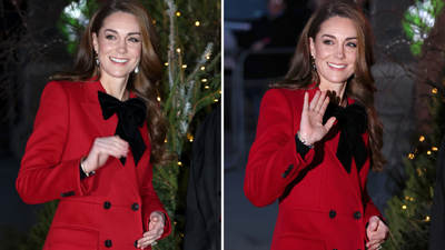 Kate Middleton is the epitome of festive magic in her favourite tartan skirt, cherry red coat and knee highs for annual carol concert