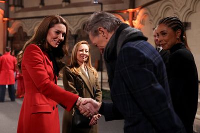 Kate Middleton chats with Richard E Grant and Paloma Faith at carol service