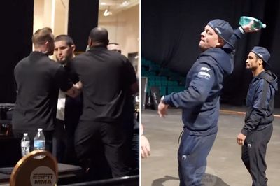 Video: Nate Diaz throws water bottle at Islam Makhachev and team backstage at UFC 310 weigh-ins