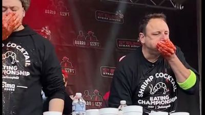 Joey Chestnut Downs 21 Pounds of Shrimp Cocktail Ahead of Big Ten Title Game