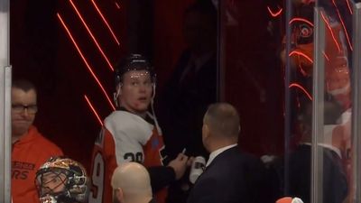 Flyers Rookie Matvei Michkov Signs Autograph While Exiting Ice After Ejection