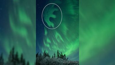 Extremely rare, black 'anti-auroras' paint luminous 'letter E' above Alaska