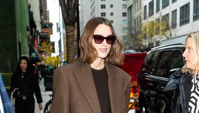 Keira Knightley's oversized chocolate brown blazer is the answer to our cold-weather styling dilemmas