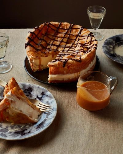 Ravneet Gill’s recipe for Christmas vanilla, caramel and chocolate eclair cake
