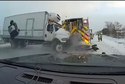 WATCH: Semi Slams Into Fire Truck on Icy Michigan Highway, Narrowly Missing First Responders Standing Nearby: 'A Miracle No One Was Severely Injured'