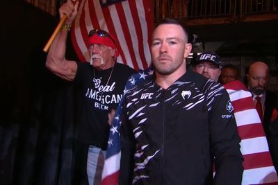 Hulk Hogan walks out with Colby Covington for Saturday night’s UFC main event