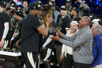 Doc Rivers nearly dropped the NBA Cup trophy after the Bucks won