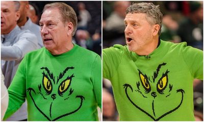 Tom Izzo and Greg Kampe wore matching Grinch sweaters while coaching against each other