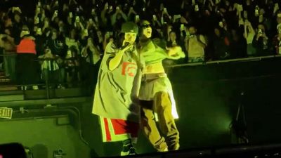 "hbd!!!": Charli XCX makes a surprise live appearance alongside Billie Eilish for Guess: Remix