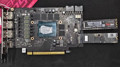 Intel Arc B580 GPU with two M.2 slots smiles for the camera — Maxsun GPU offers storage expansion for two PCIe 4.0 SSDs