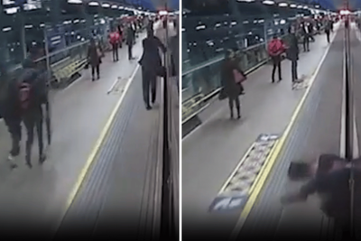 Blackfriars: Shocking moment commuter dragged to ground by train after getting too close to track