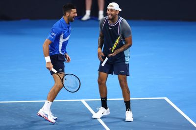 Nick Kyrgios makes return from injury in doubles win with Novak Djokovic in Brisbane International