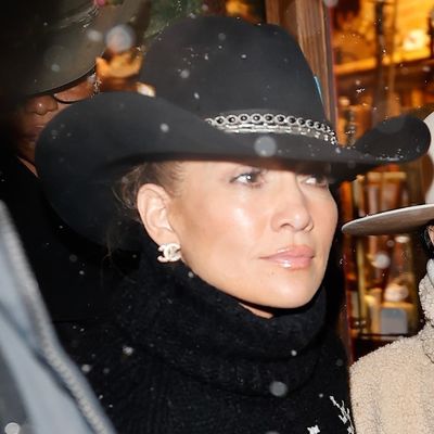 Jennifer Lopez Goes Western-Chic in a Custom Cowboy Hat and Chanel Earrings