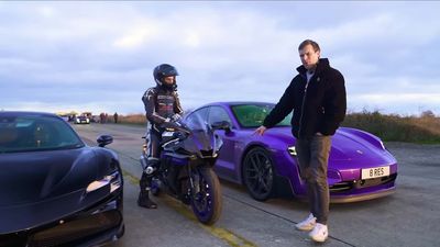 Watch a Yamaha R1M Drag Race an EV Porsche and Turbocharged Hybrid Ferrari