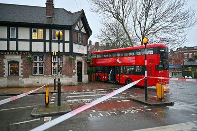 Double-decker narrowly avoids London pub after crashing in ‘horrific’ wet weather on New Year’s Day