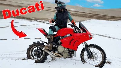 A Ducati Panigale V4 Is Clearly the Right Bike For Frozen Dune Rides