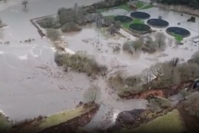 Aerial video shows collapsed Cheshire canal bank as flood devastates village