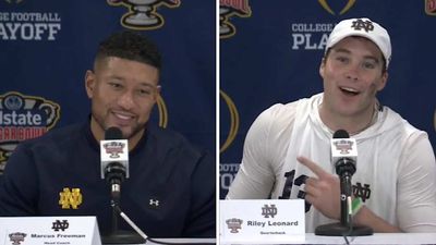 Notre Dame QB Interrupts Marcus Freeman's Presser to Give Coach Flowers Over Trick Play