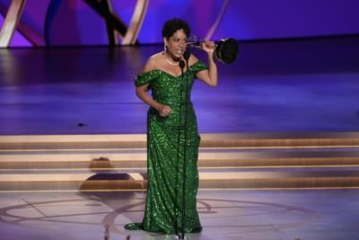 Liza Colón-Zayas Stuns In Feathery Tulle Dress At Golden Globes