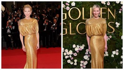 Cate Blanchett REPEATS iconic gold Louis Vuitton gown at the 82nd Golden Globe Awards