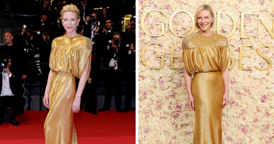 “Recycling Queen”: Cate Blanchett Re-Wears Custom Louis Vuitton Dress To The Golden Globes