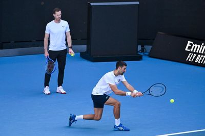 Novak Djokovic and coach Andy Murray train in public for first time in Melbourne