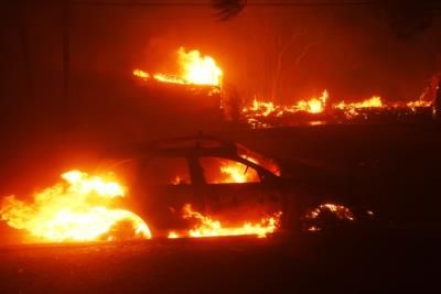 Large Fire Causes Gridlock In Pacific Palisades Neighborhood