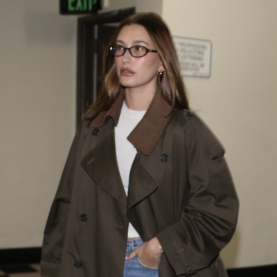 Hailey Bieber Tackles the Barn Jacket-Trench Coat Hybrid Trend for Dinner With Kendall Jenner