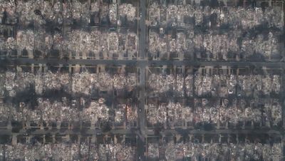 Drone footage shows desolate landscape of wildfire devastation in Los Angeles