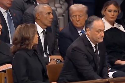 Kamala Harris 'Looks Uncomfortable' as Obama, Trump Pal Around Behind Her at Carter Funeral: 'Peak Awkward'