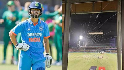 Rinku Singh's autograph awaited on St George Park's press box window