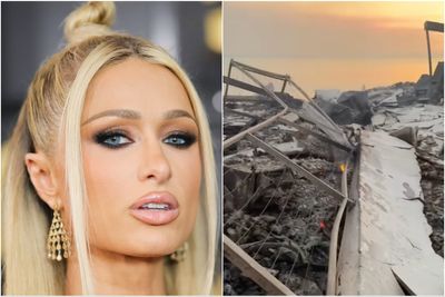 Paris Hilton returns to destroyed Malibu home after watching it burn down on live TV