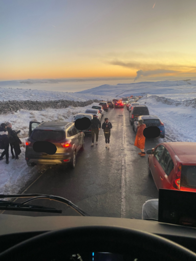 Gritters halted by 200 cars double parked on road to Peak District beauty spot