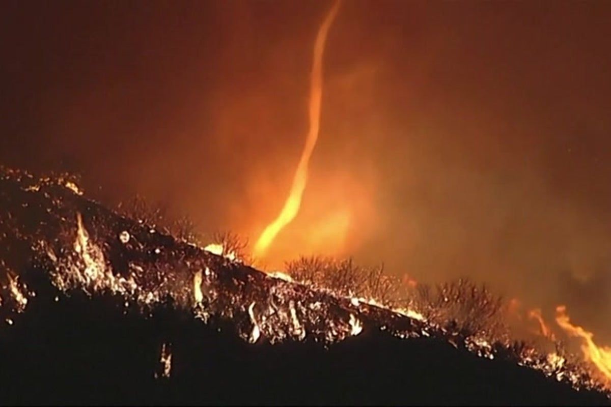 California fire tornado forms as wind whips up flames…