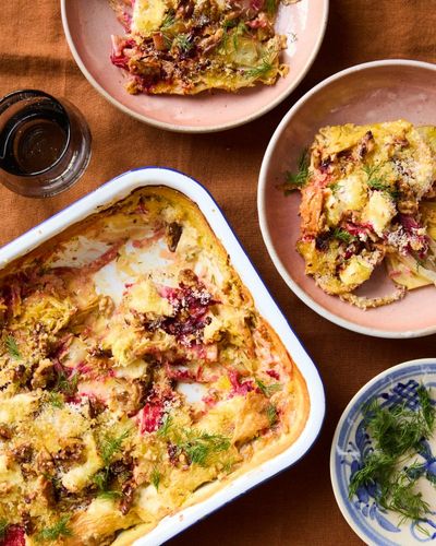 Rukmini Iyer’s quick and easy recipe for beetroot and celeriac gratin with goat’s cheese and walnuts