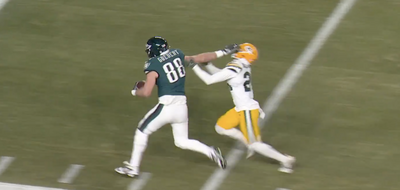 Mic’d-up Dallas Goedert told his Eagles teammates that he slowed down just to give an extra stiff-arm