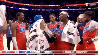 OKC Thunder Reporter Keeps It Professional As Players Prank Him in Postgame Interview