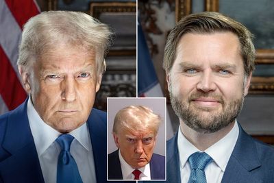 Scowling Trump echoes mugshot in his official portrait - and social media quickly slams his and Vance’s pics