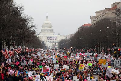 Eight years ago 500,000 marched in DC against Trump. He has returned and so has the protest - just on a smaller scale