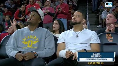 Bears QB Caleb Williams Spotted at USC Basketball Game With Cast on His Arm