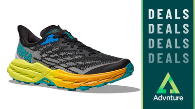 Save money and hit the trails with traction with this last chance deal on the Hoka Speedgoat 5 trail running shoes