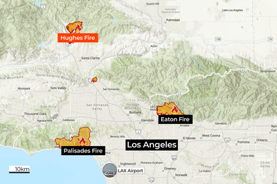 Mapping the Hughes wildfire that is scorching the Los Angeles mountains