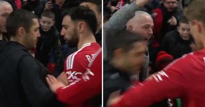 Unseen moment Man Utd star shoves Rangers staff member in pitchside confrontation