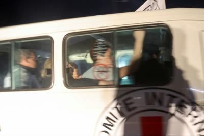 Red Cross Vehicles Arrive To Collect Israeli Hostages In Gaza