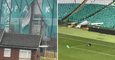 Watch as repairs begin on Celtic Park roof damage after Storm Eowyn