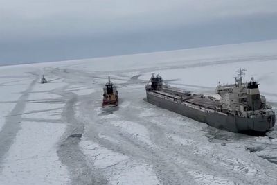 Frozen freighter on the move after getting stuck in Lake Erie ice for days