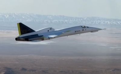 Supersonic XB-1 jet breaks sound barrier above Mojave Desert