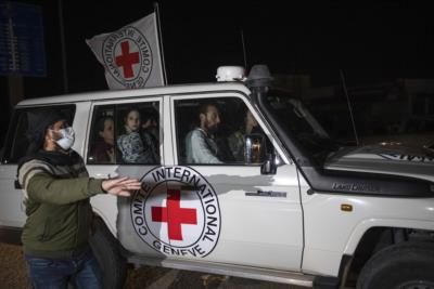 Red Cross Buses Seen At Ofer Prison In West Bank