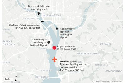 Mapped: How American Airlines plane collided with Black Hawk army helicopter near Washington DC airport